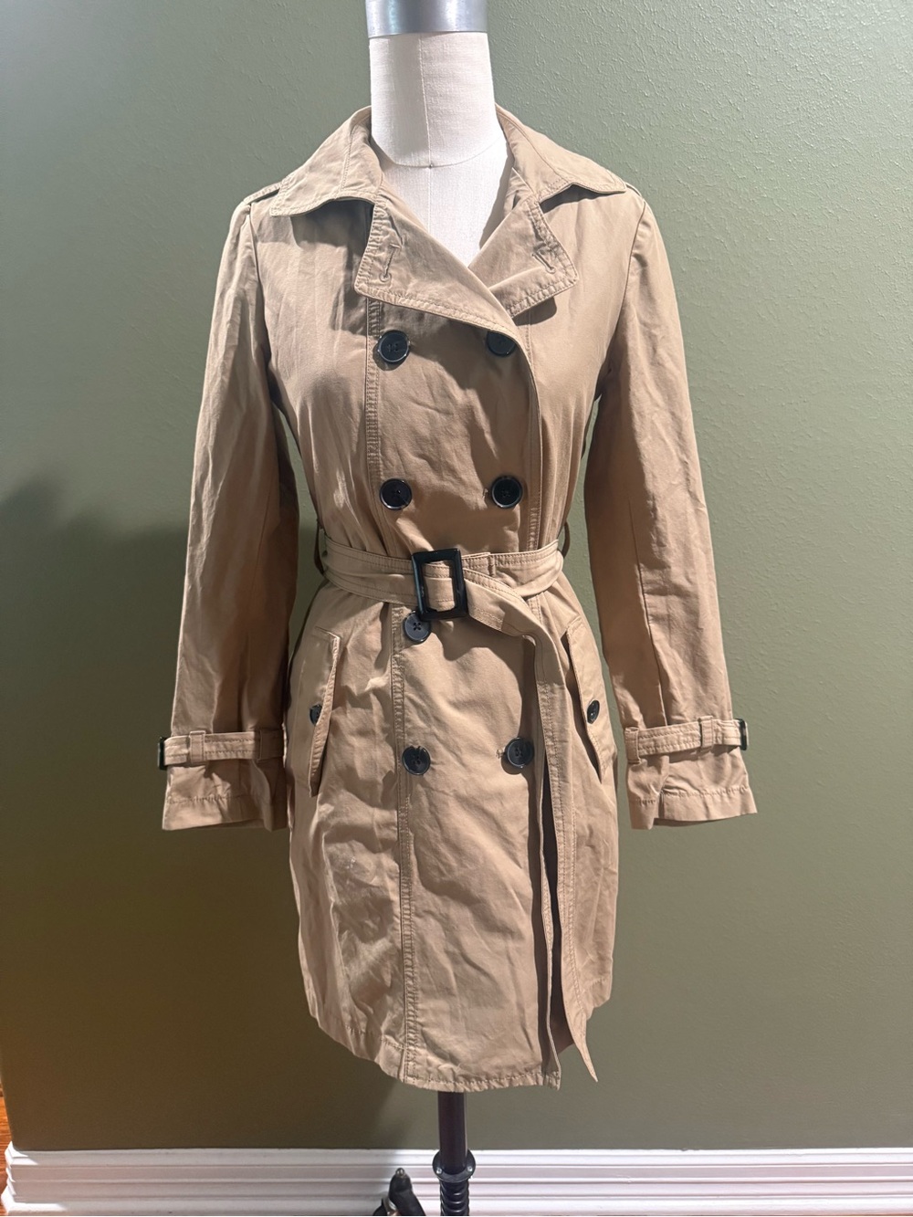 GAP Khaki Double-Breasted Trench Coat with Belt